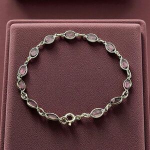 Dainty 925 Sterling Silver Faceted Amethyst Bracelet 7.5”